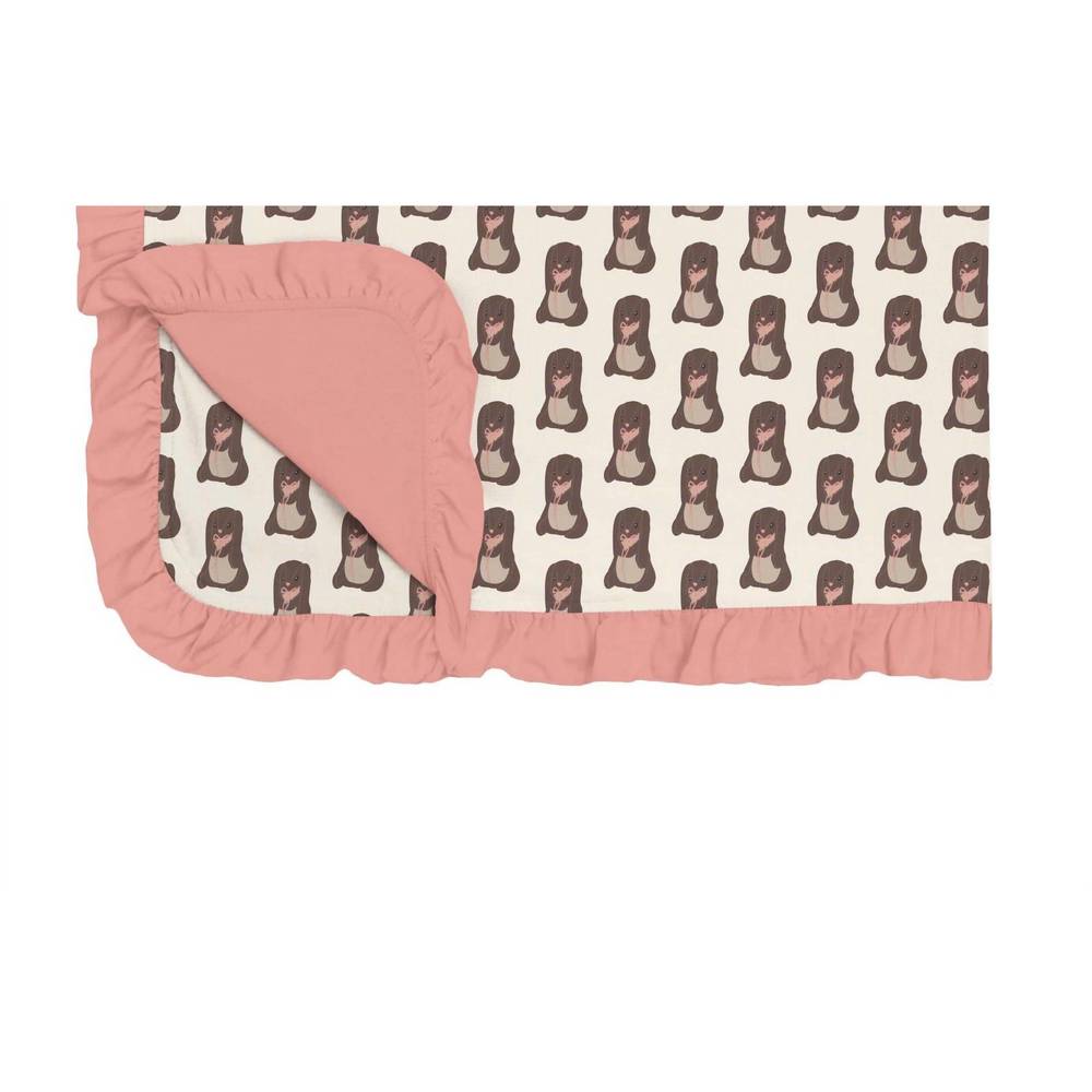 NEW KICKEE print ruffle toddler blanket in natural velveteen rabbit